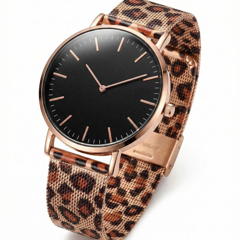 Montres de Luxe Or Rose pour Femme Simple Décontracté Dames Horloge à Quartz Maille d'Acier Bracelet Léopard Montre-Bracelet Femme Montre Femme
