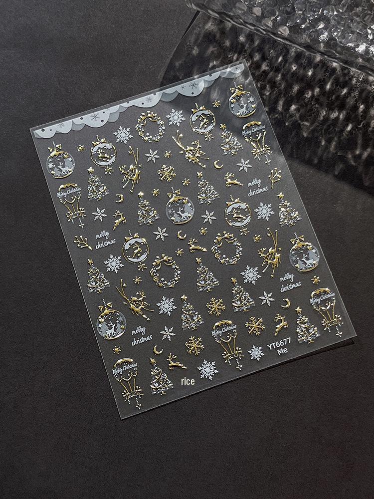 Dreamy White Christmas Nail Stickers: Reindeer, Snowflake & Wreath Designs