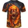 Men's Summer 3D T-shirt Fashionable Casual Loose Pattern Animal Tiger Print Round Neck Short Sleeved T-shirt Top