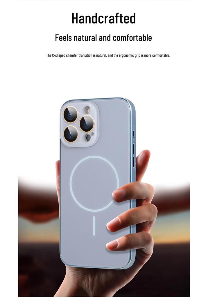 Apple 16 Pro Max Magnetic Ring Frosted Phone Case - Electroplated Soft Protective Cover