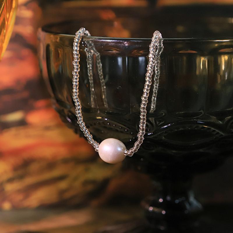 Natural Freshwater Pearl Glass Necklace Creative Handmade Design Adjustable Necklace Women s Jewelry GN0805