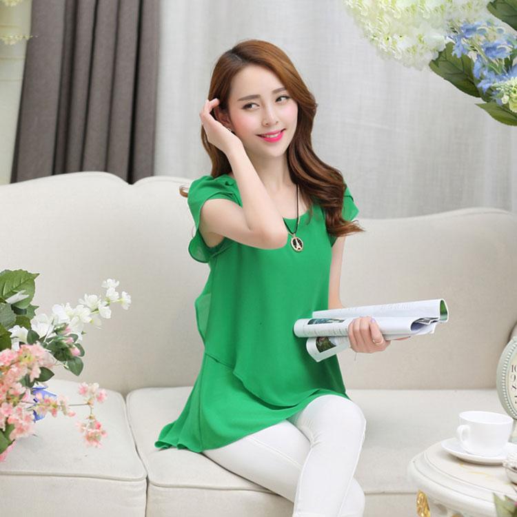 Large Size T-shirt Women's Clothing Loose Chiffon Shirt Short Sleeve Top Solid Casual Top Women Oversized T-shirt Summer Shirts and Blouses