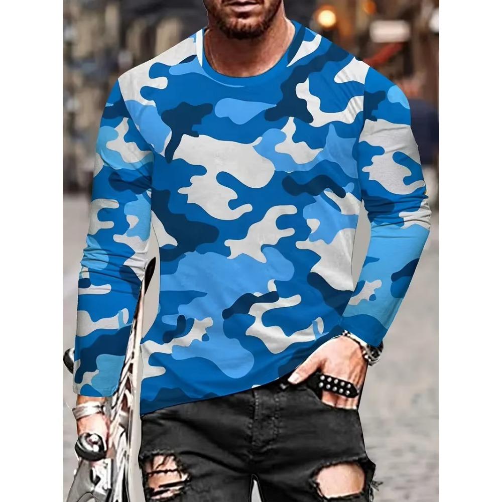 Camiseta Masculina de Manga Longa Camuflagem Caça Estampa Gráfica 3D Camiseta Masculina Moda Tops Camisetas Top para Exterior Camo Roupas Femininas