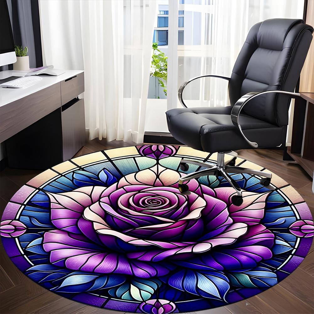 1PC Floral Art Office Round Rug, Non Slip, Soft and Durable Office Rug for Interior Decoration, Perfect for Office