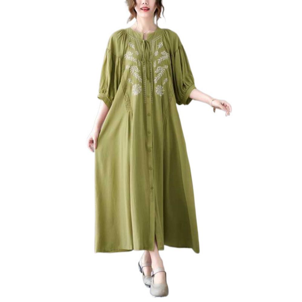 

Платье длинное свободного кроя с V-образным вырезом и приталенной талией One size зелёный