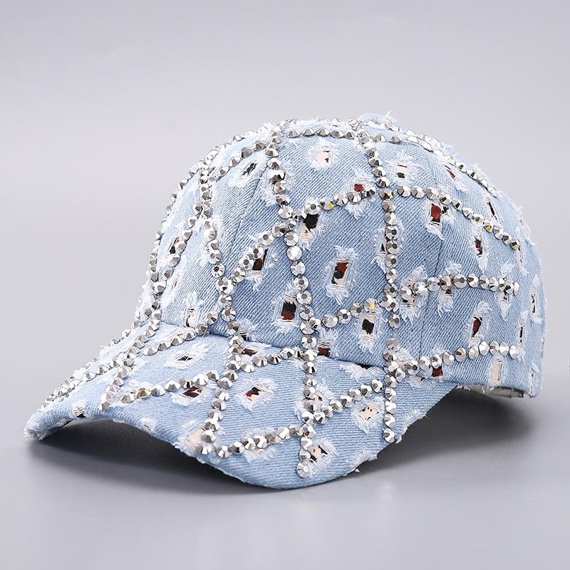 Fashion new hat women's hole-encrusted diamond denim baseball cap leopard print rhinestone fashion cap batch