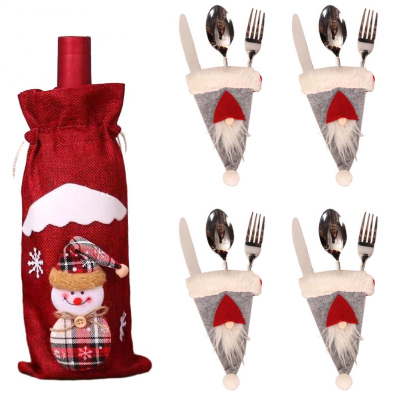 Kreativní vánoční sada na víno Zlaté sametové šaty Obaly na láhev vína Rukáv Santa Sněhulák Vánoce Nový rok Dekorace na jídelní stůl