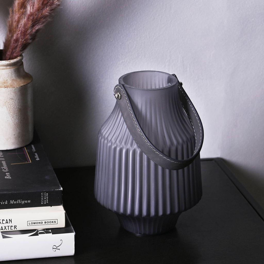 Hestia Battery Operated Portable Lantern Frosted Grey 15cm X 20cm