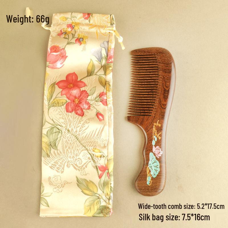 Premium Black Gold Sandalwood Comb: Hand-Painted, Anti-Static, Portable Hair Styling Comb with Gift Box for Women.