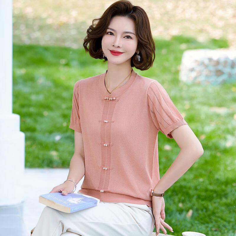 WoXue New Chinese Style Short Sleeve Ice Silk Top