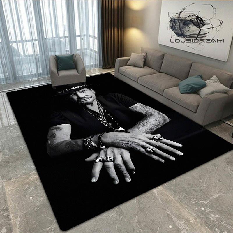 Johnny Hallyday bedruckter Teppich Rutschfester Teppich Außen Teppiche Läufer Heimdekoration Yogamatte Teppich für Schlafzimmer Geburtstagsgeschenk