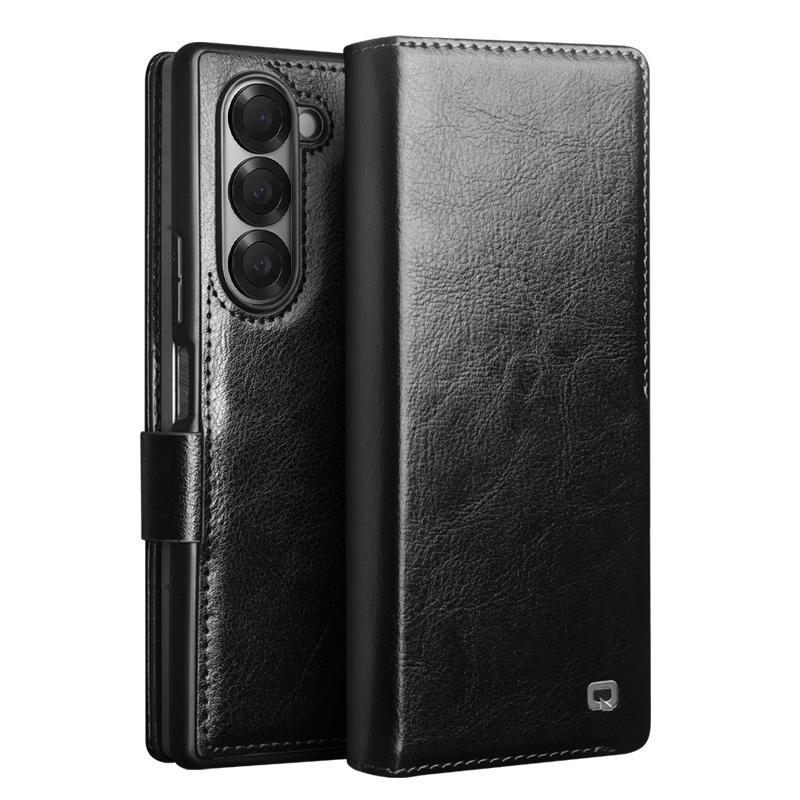 

Qialino Genuine Leather Flip Phone Case For Samsung Galaxy Fold7 /6 /5 Fold 6 fold5 fold 6 Handmade Phone Cover With Card Slots Cover Galaxy Z Fold7 чорний