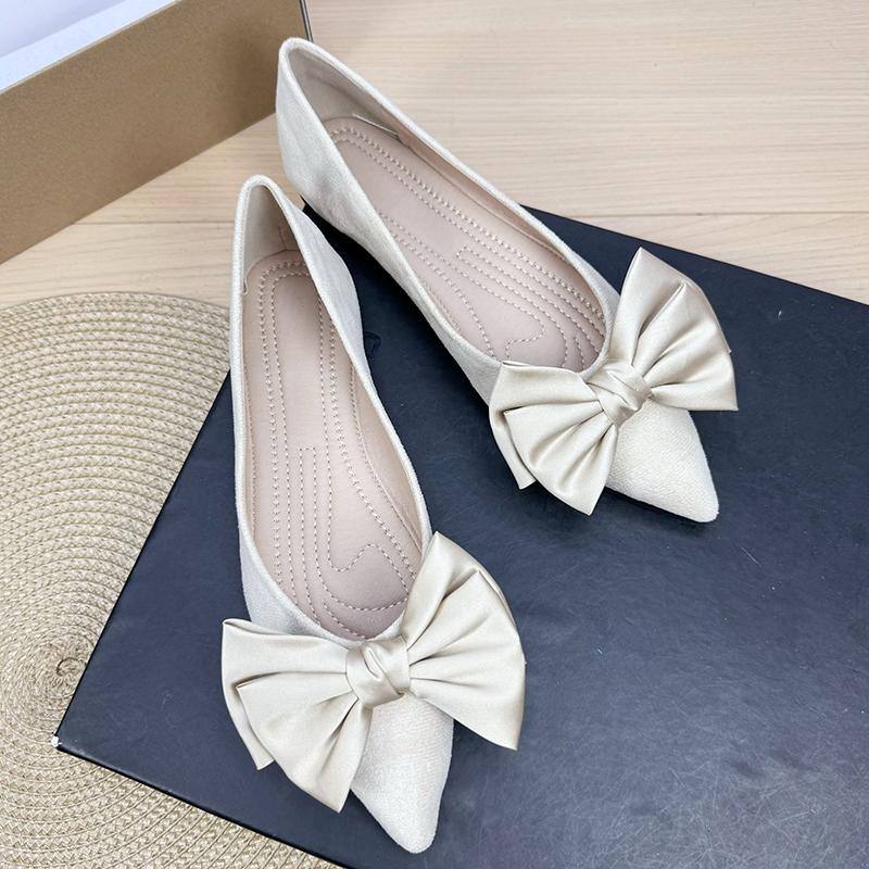 Fashion Flat Shoes for Women Spring and Autumn of 2025 New Pointed Suede Color Blocked Butterfly Bow Flat Shoes Large Sizes 41-43