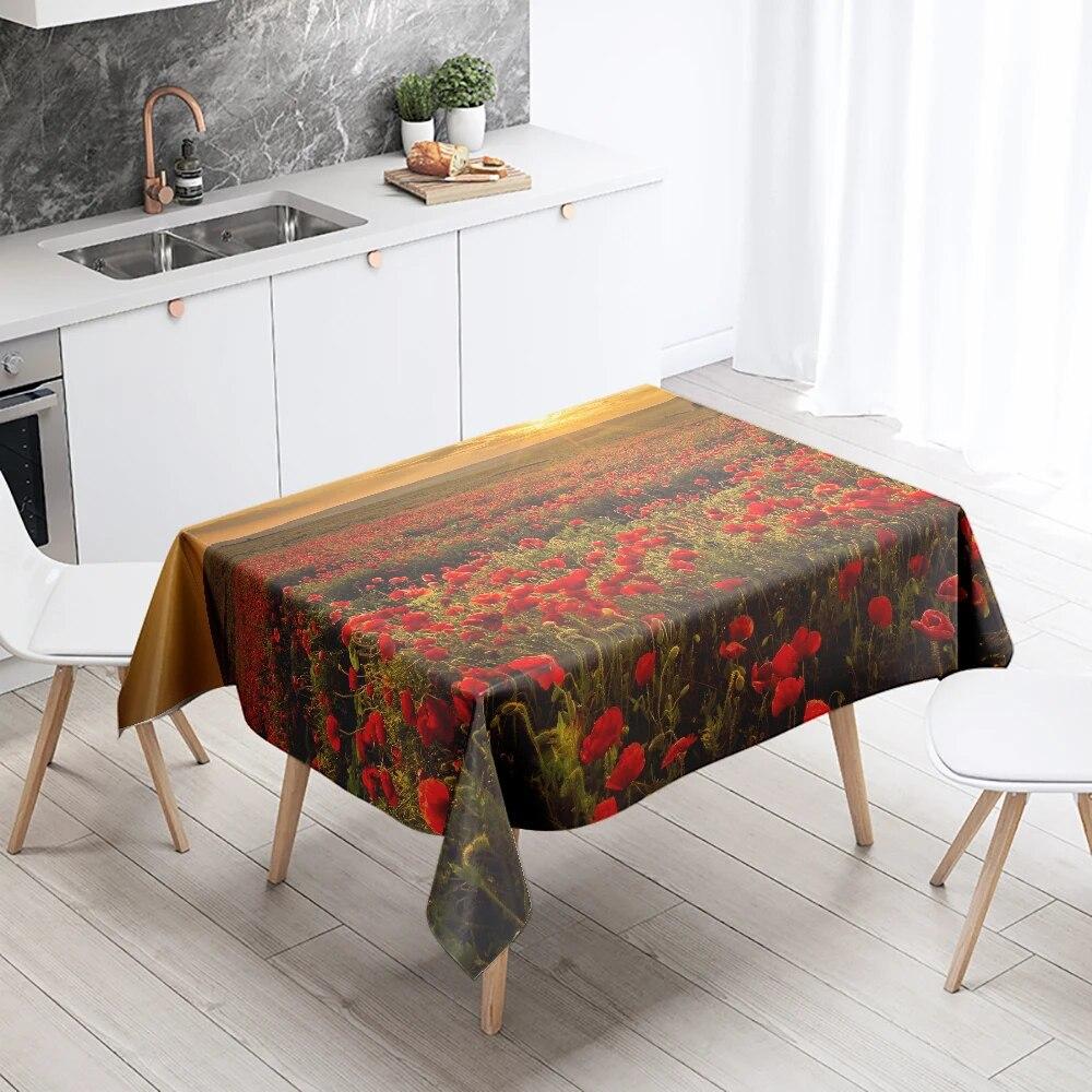 Colorful Flower Tablecloth Natural Scenery Anti-Stain Waterproof Rectangular Kitchen Dining Table Home Decoration