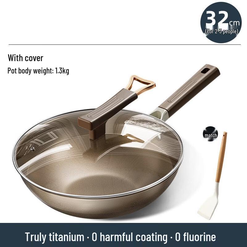 ZISIZ 32cm Wrought Iron Wok with Tempered Glass Lid