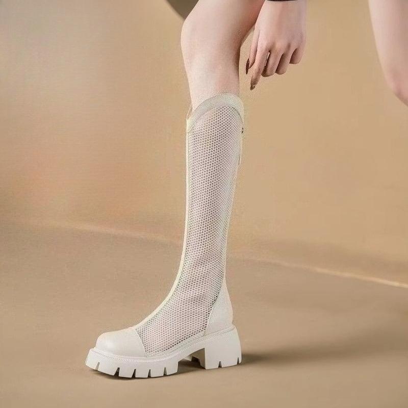 Summer Women Breathable Long Boots Designer Sexy Women Chunky Knee-High Boots Knight Boot Female Mesh Hollow Cool Sandals Mujer