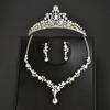 Ladies' fashionable water droplet light luxury necklace earrings crown Zircon set wedding party holiday gift