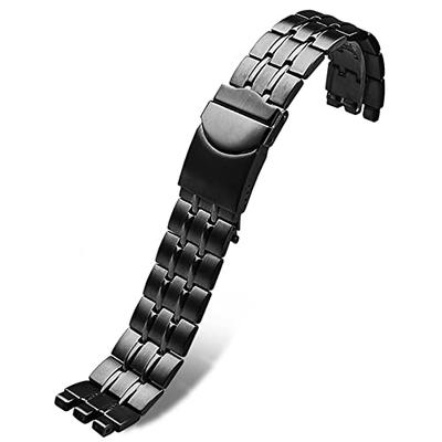 ZHUOLEI Swatch Strap, 17mm, 19mm, 21mm Stainless Steel Metal Band (Black, 21mm)