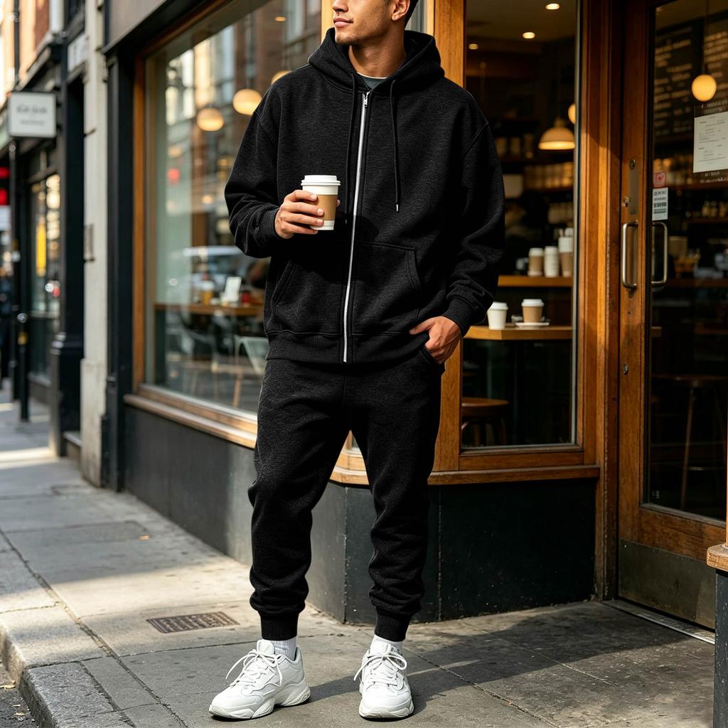 Men's Lined Zip Up Hoodie Sweatsuit Set Comfortable Athletic Track Suit with Pockets