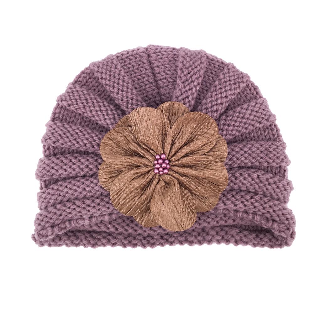 European & American Children's Knitted Woolen Hat with Flower - Warm Baby Hat for Autumn & Winter