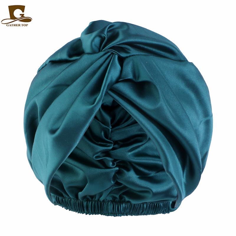 Popular imitation silk double-layer nightcap, cross-twisted cap, shower cap, beauty and makeup hat TJM