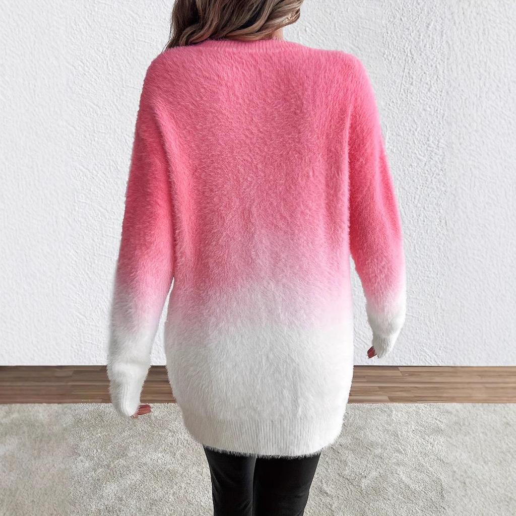 Elegant Women's Wool Gradient Knit Sweater - Autumn/Winter Collection, Round Neck
