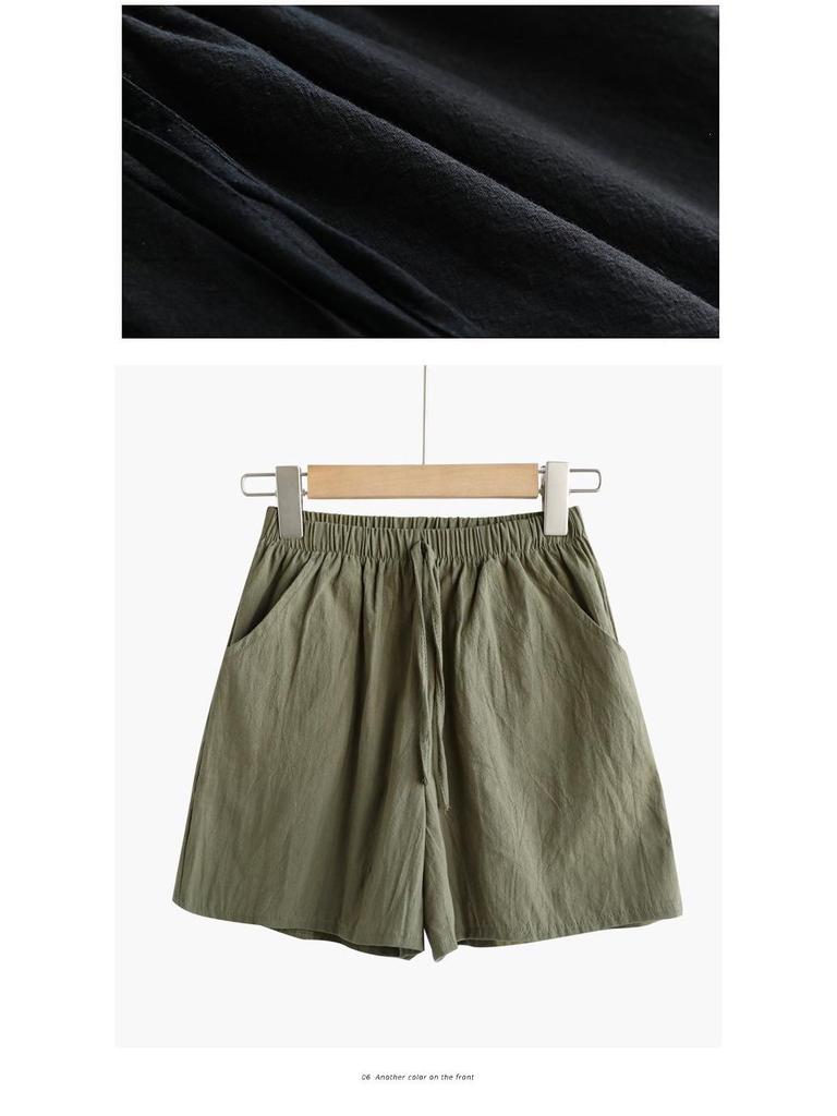 Damen-Shorts aus Baumwoll-Leinen-Mischgewebe mit weitem Bein: Trendige, lässige Bermudas für Frühling/Sommer – für Sport oder Zuhause.