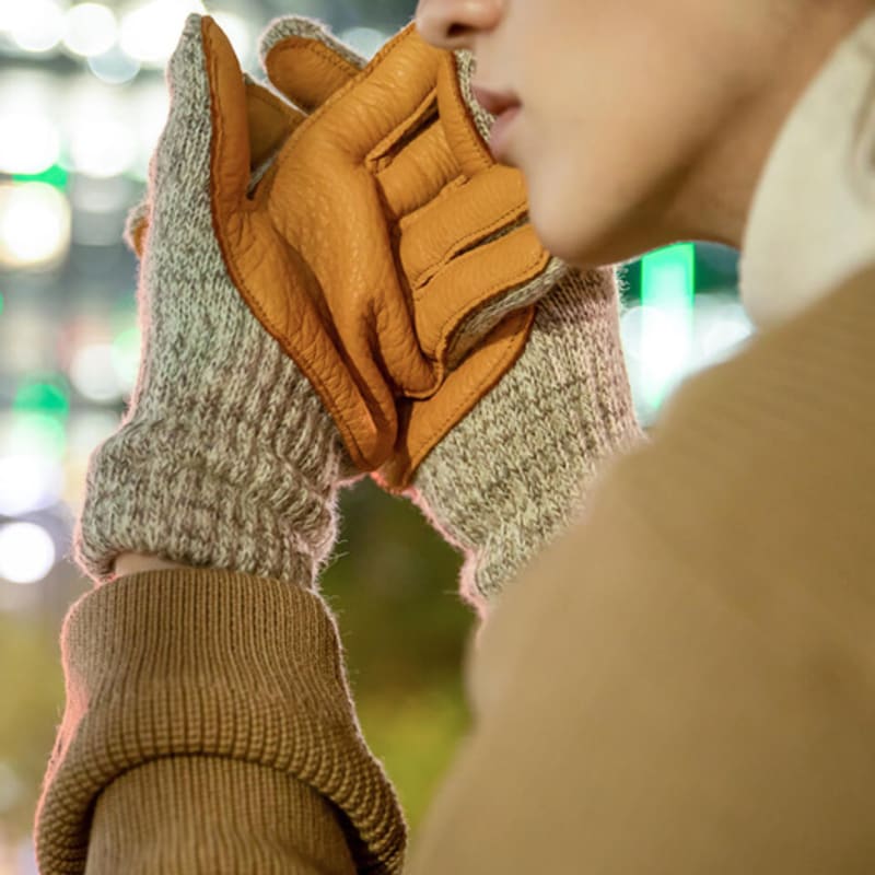 NEWBERRY KNITTING Deerskin Wool Gloves - Oatmeal