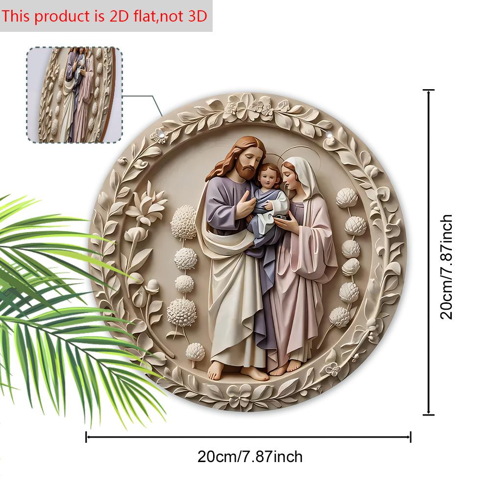 Nativity Scene Wooden Sign, Charming Jesus's Family Round Sign for Front Door Wall Church Hanging Decor, Ideal Christmas Gift for Christians
