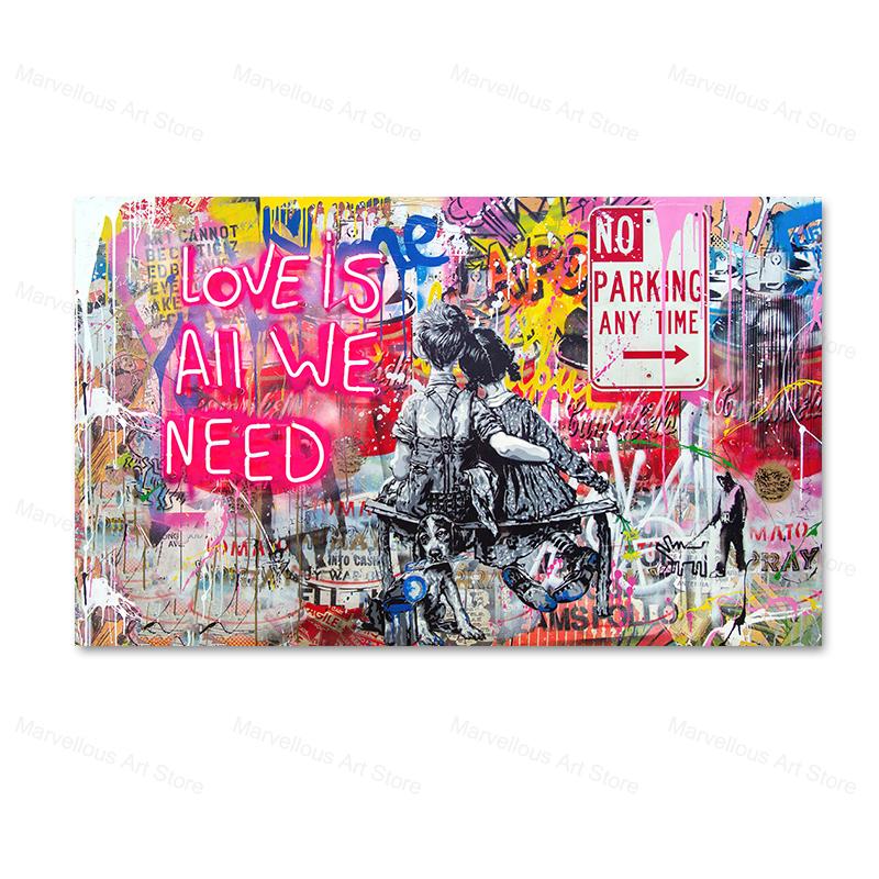 

Граффити Бэнкси Поп-арт Мальчики и Девочки Плакаты и Принты Картины На Холсте Настенные Картины для Украшения Дома Гостиной 60x90cm No Framed