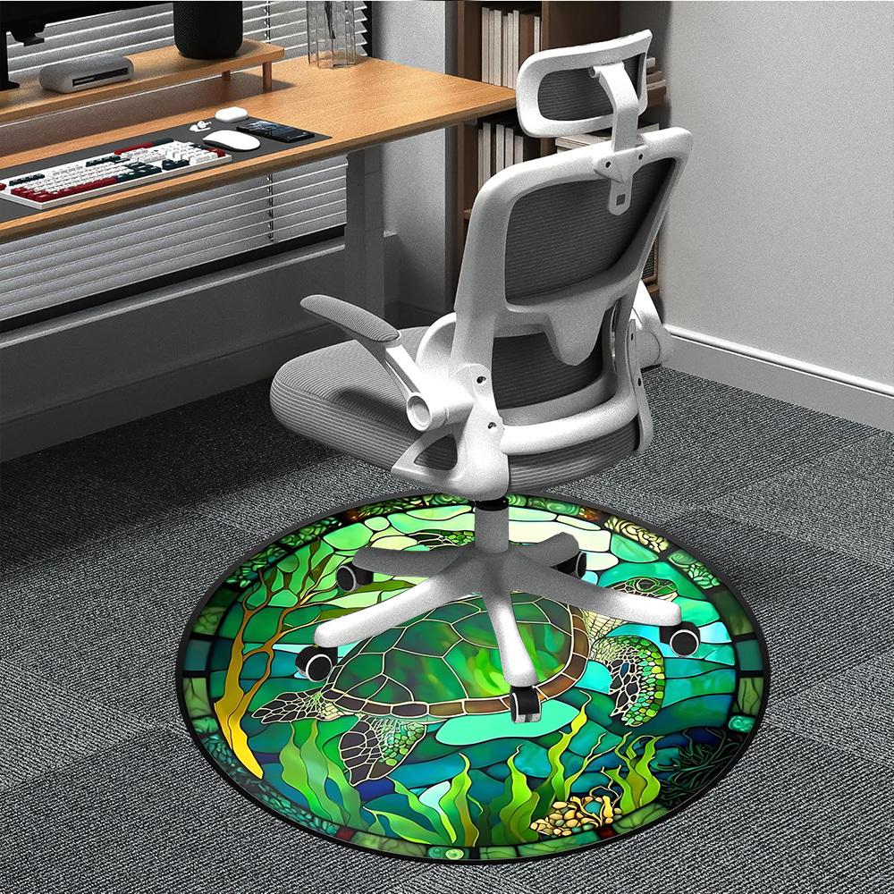 1pc Sea Turtle Stained Glass Chair Carpet for Office, Soft, Non-Slip Polyester Mat, Office, Living Room, Bedroom, Durable Polyester yy251207102