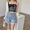 Hot Girl Denim Shorts Summer Sexy Lace Rhinestone High Waist Short Pants