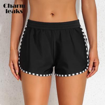 Pantalones cortos de natación de cintura media para mujer, traje de baño deportivo, bañadores cortos, parte inferior de Bikini, ropa de baño, calzoncillos, bañadores divididos