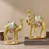Artistic Camels Sculpture Resins Middle Eastern Ornament Gold Desert Animal Figurine for Living Room and Office Display