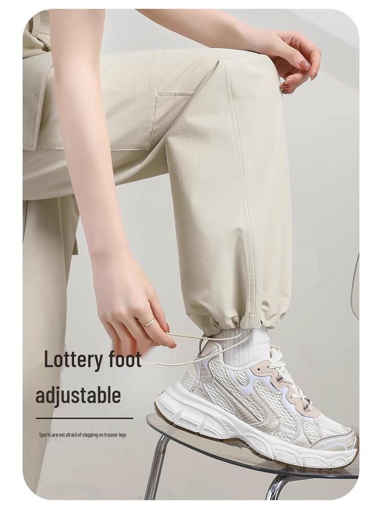 Women's 2025 Spring High-Waist White Wide-Leg Cargo Joggers