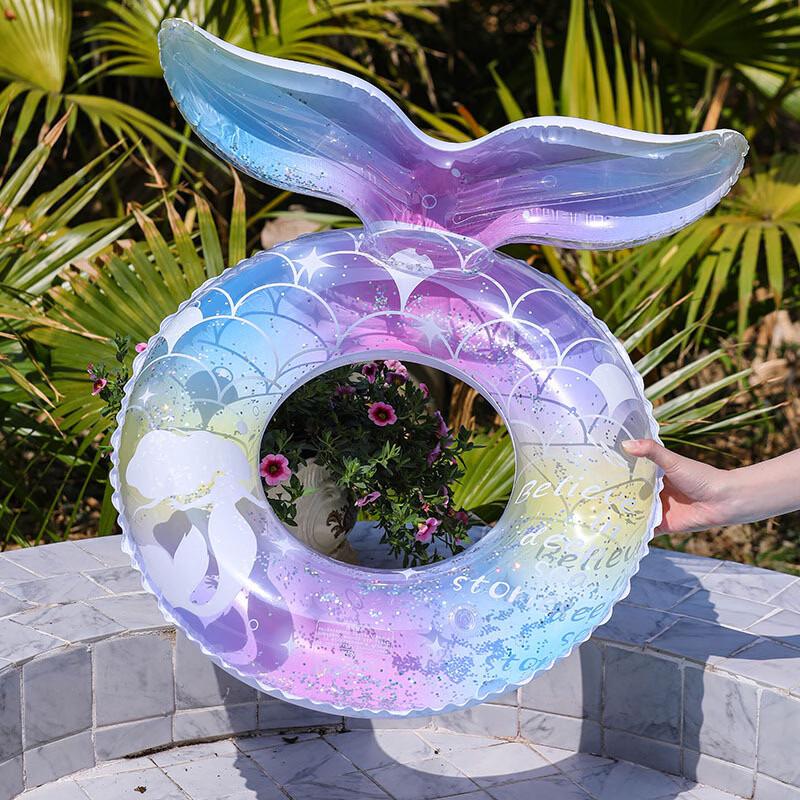 Ciambella gonfiabile da nuoto a forma di sirena blu spessa per bambini