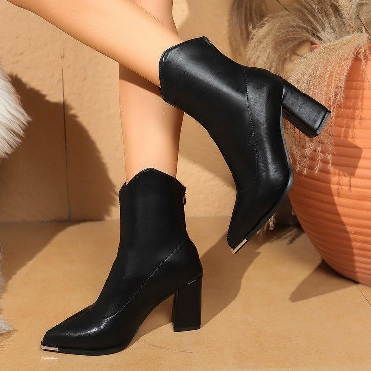 Autumn Winter Women'S High Heel Ankle Boots Fashion Back Zippers Pointed Toe Shoes Street Style Banquet Party Short Botas Mujer