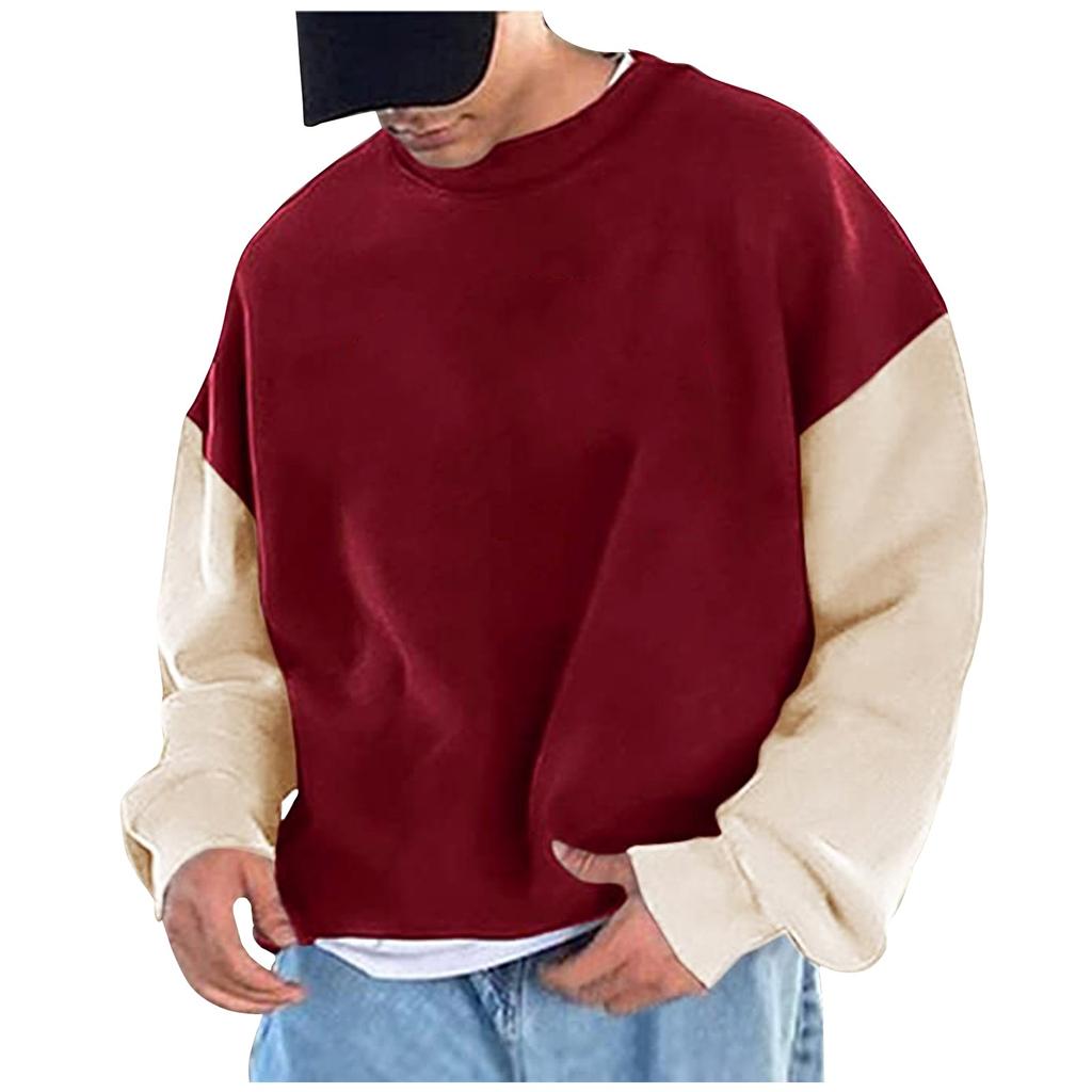 Pánské barevné volné mikiny s kapucí s přepadlými rameny a kulatým výstřihem, pánské ležérní sportovní mikiny