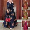 Retro Floral Print Muslim Sun Dress with Belt