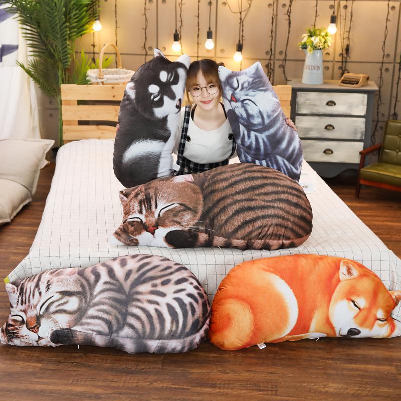 Cute cat dog animal pillow simulation creative strip sleeping pillow doll children plush toy bed