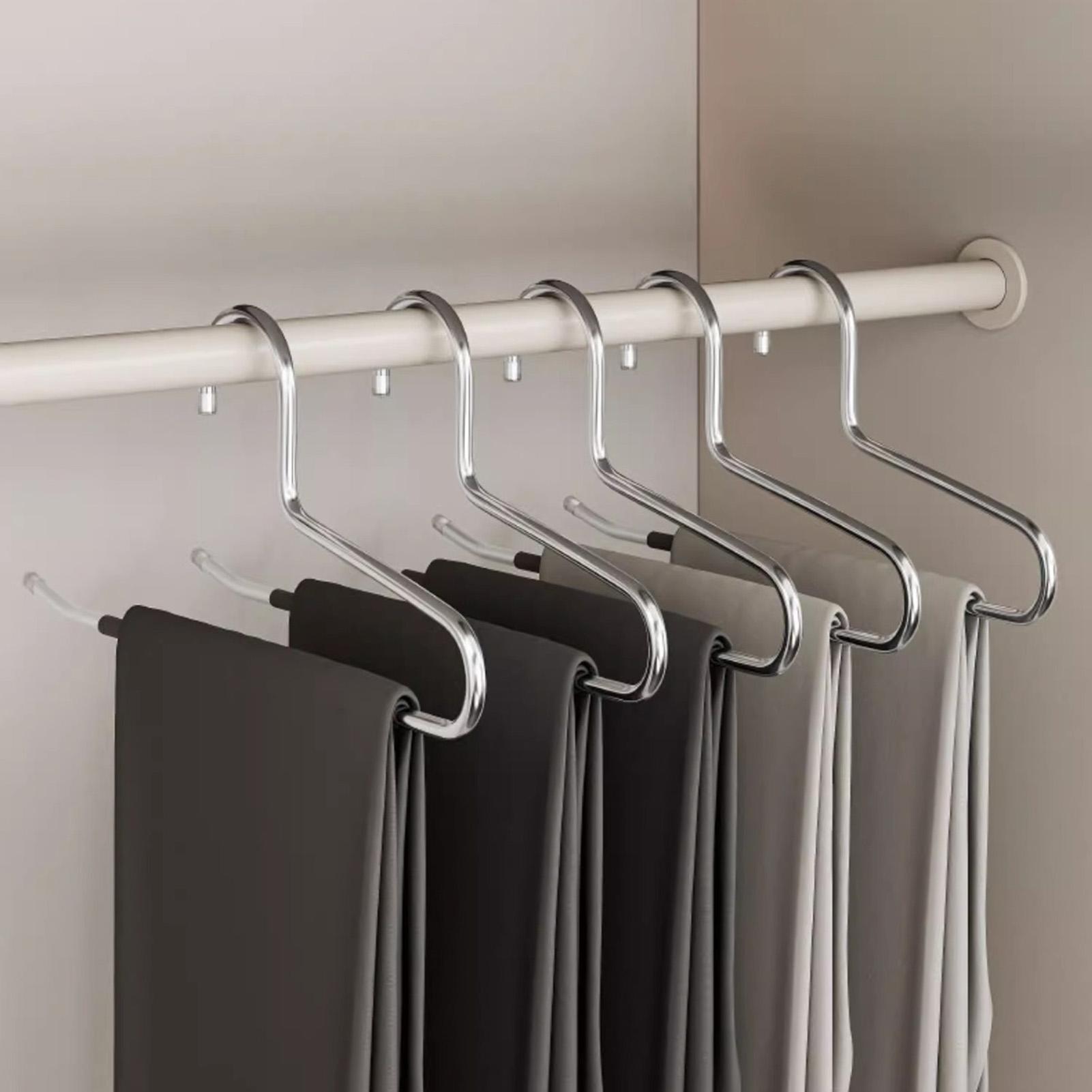 

5pcs Non Slip Pants Hangers Space-Saving Necktie & Shawl Organizer for Hanging Shirts T-Shirts Blouses Reverse