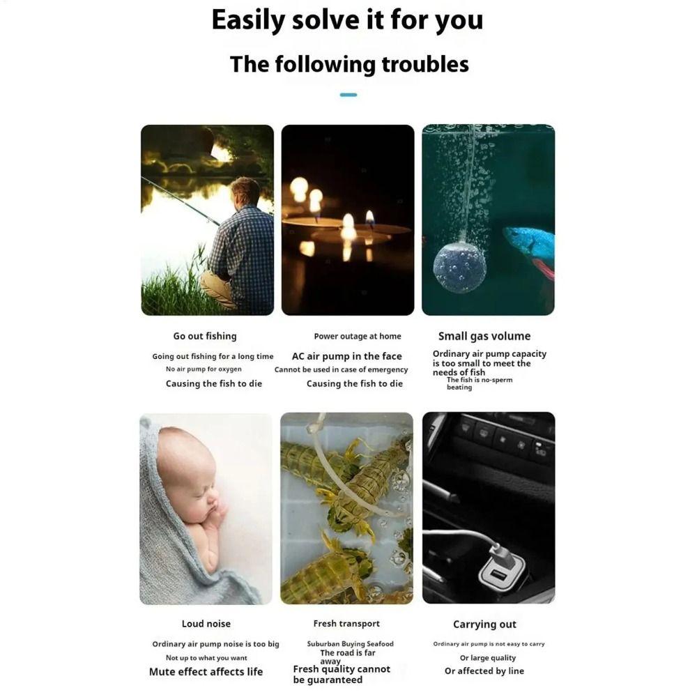 Langlebige 70H/40H Aquarium Sauerstoffpumpe USB Wiederaufladbar Fischbecken Sauerstoffpumpe Ultra Leise Wasserdicht Outdoor Angeln Sauerstoffpumpe