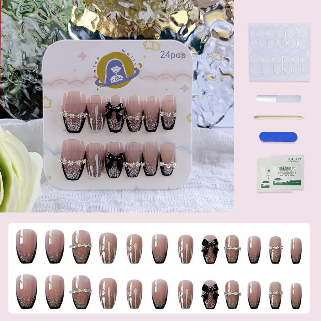 Coffin Press On Nail Glossy Fake Nail Stick On Nails In 12 Sizes 24Pcs French Nails Tips for DIY Nails Art Decorations