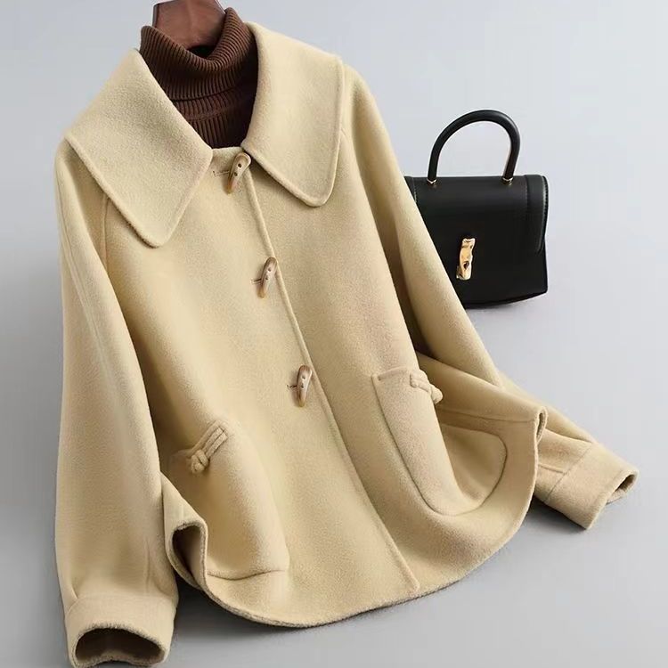 

Женское двустороннее шерстяное пальто Весенне-осенняя мода Большой размер Свободная короткая куртка Корейский стиль 4XL верблюд