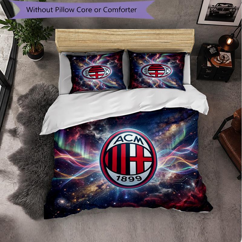 Set Lenzuola AC Milan Modello 3 Pezzi Morbida Copripiumino in Microfibra con Federe per Camera da Letto