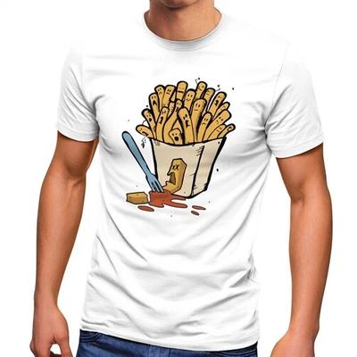 Mens 100% Cotton T-shirt Mens Tees Top French Fries Ketchup Funny Comic Drawing Fast Food-