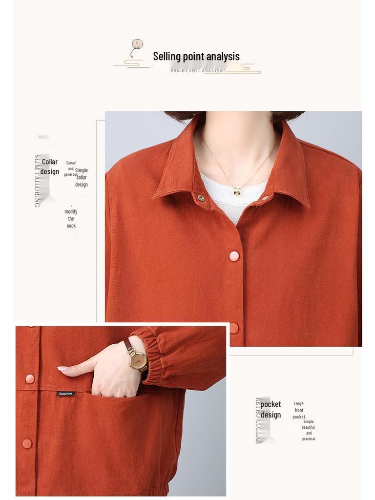 Petite Women's Pure Cotton Short Jacket - High-End Spring & Fall 2024 Fashion for Middle-Aged Mothers.