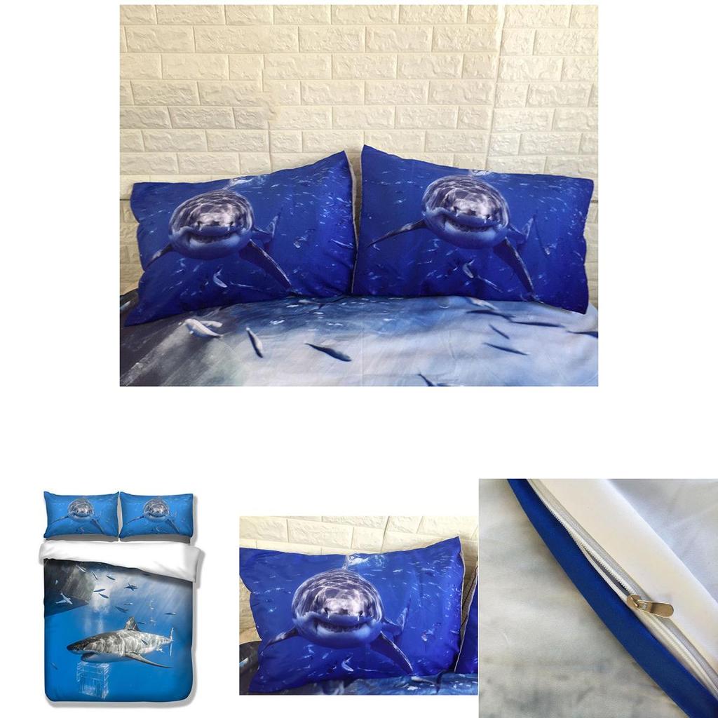 Stunning 3d Shark Duvet Cover With Pillow Cases Marine Animal Quilt Bedding Set New