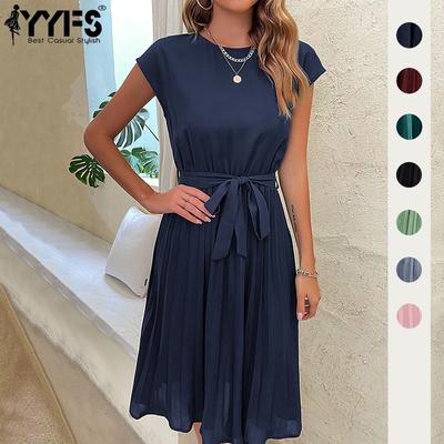Damesmode Zomer Lente Effen Kleur Print Korte Mouw O-Hals Casual Jurken
