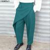 INCERUN Men Back Elastic Waist Casual Long Front Layers Harem Pants Trousers